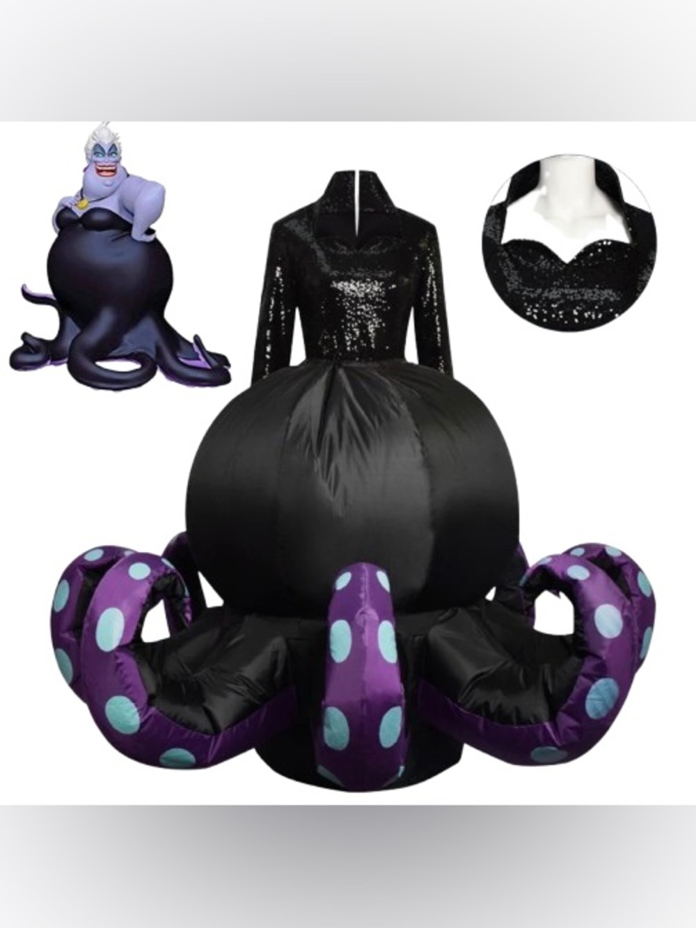 Disney's Ursula Black, Purple Inflatable Octopus Villain Costume W/Sequin Top-XS